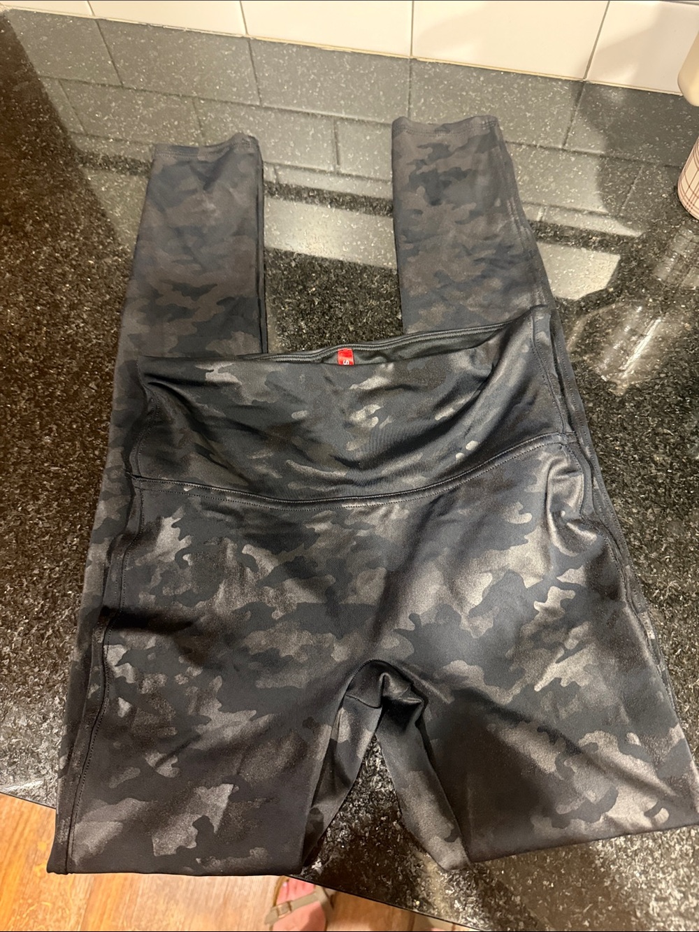 SPANX Black High-Waist Leggings with Red Tag